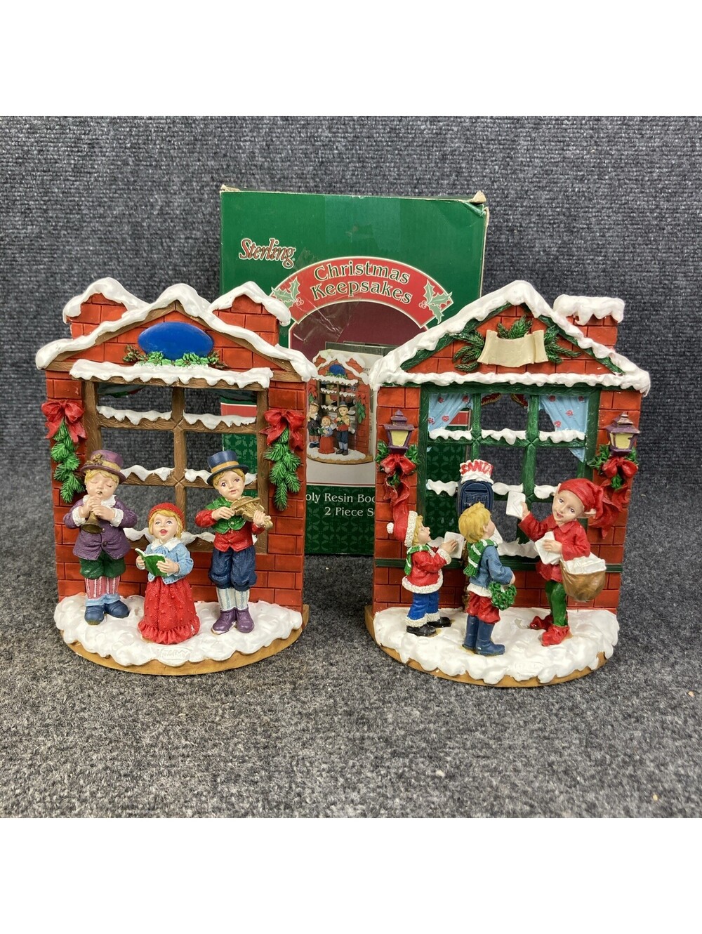 Vintage Christmas Sterling Christmas Carolers 8” Tall Poly Resin Bookends EUC